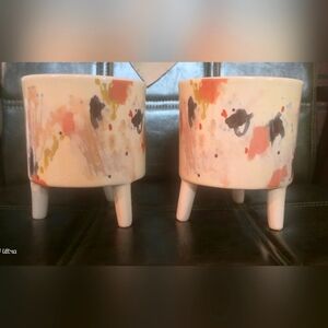 Set Of 2 6" Brand New & Never Used Abstract Painted Ceramic Planters!